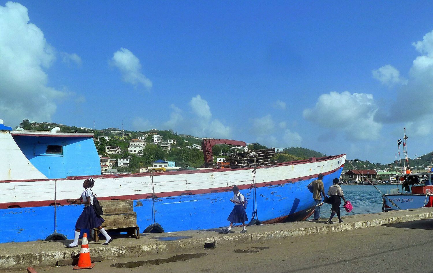 The harbour at St. George's, Grenada, with boats and the waterfront