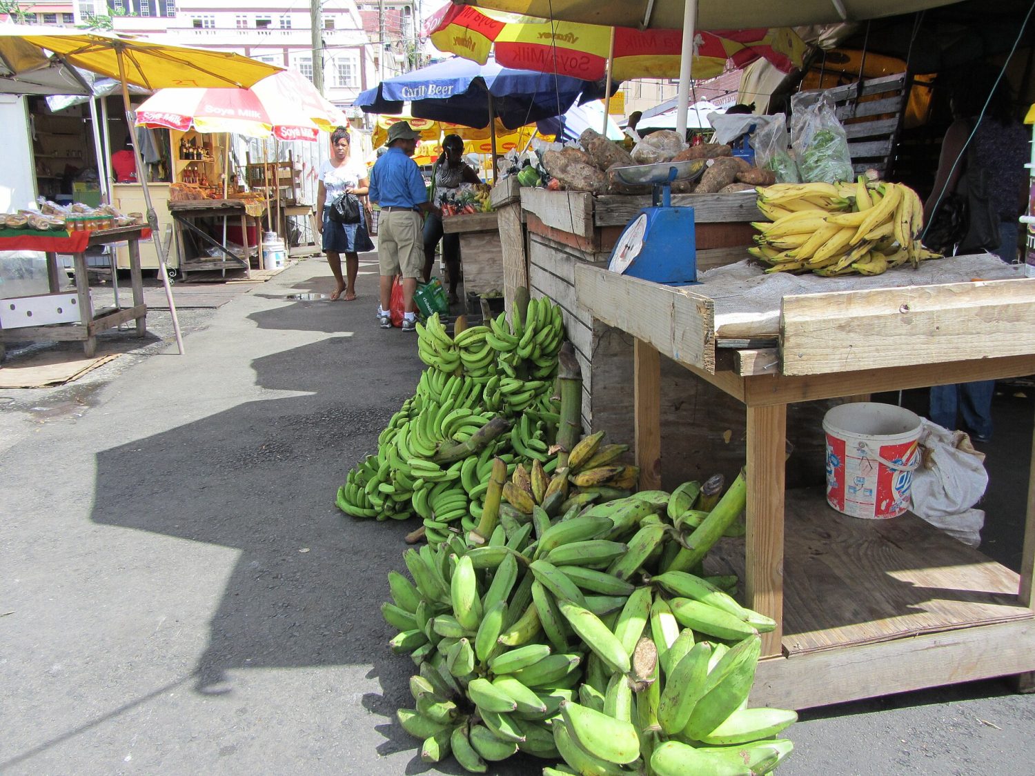Stalls and produce at the market in St. George's, Grenada